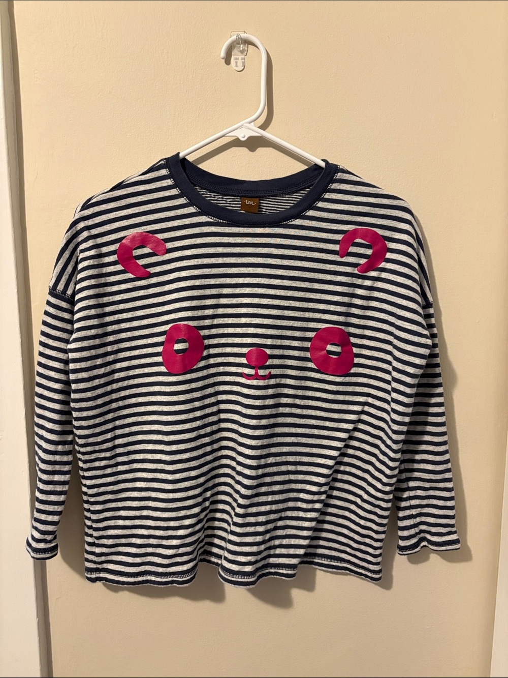 Tea Brand Kids Striped Long-Sleeve Top with Pink panda Bear Face